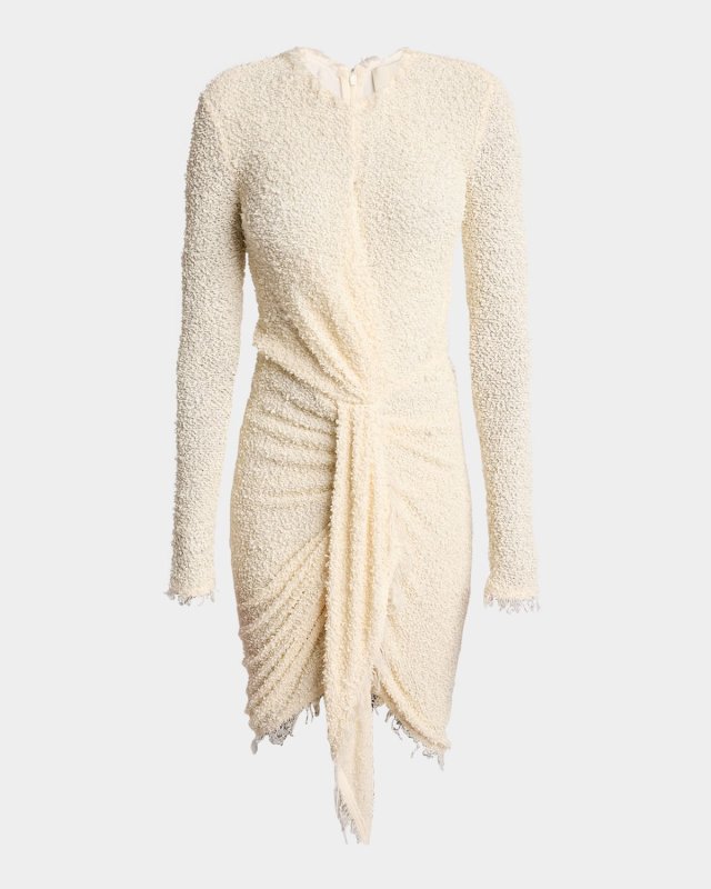 Ophelie Long-Sleeve Draped Boucle Dress